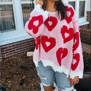 Peach Love & Cali Pearl Embellished Heart Sweater, Runs oversized